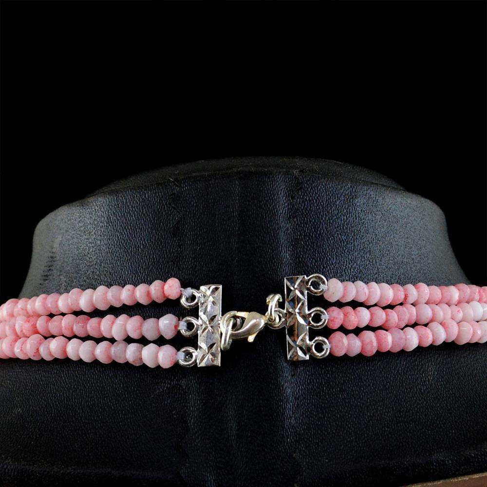 gemsmore:Pink Rose Quartz Necklace Natural 3 Strand Faceted Round Beads