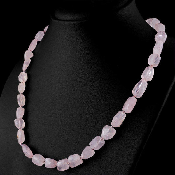 gemsmore:Pink Rose Quartz Necklace Natural Faceted Beads