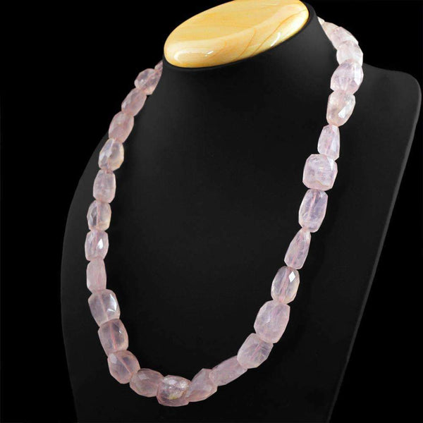 gemsmore:Pink Rose Quartz Necklace Natural Faceted Beads