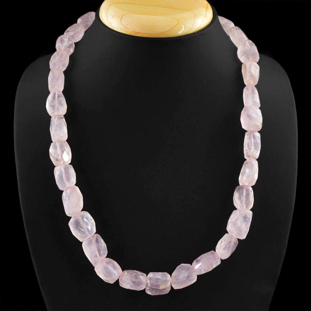 gemsmore:Pink Rose Quartz Necklace Natural Faceted Beads