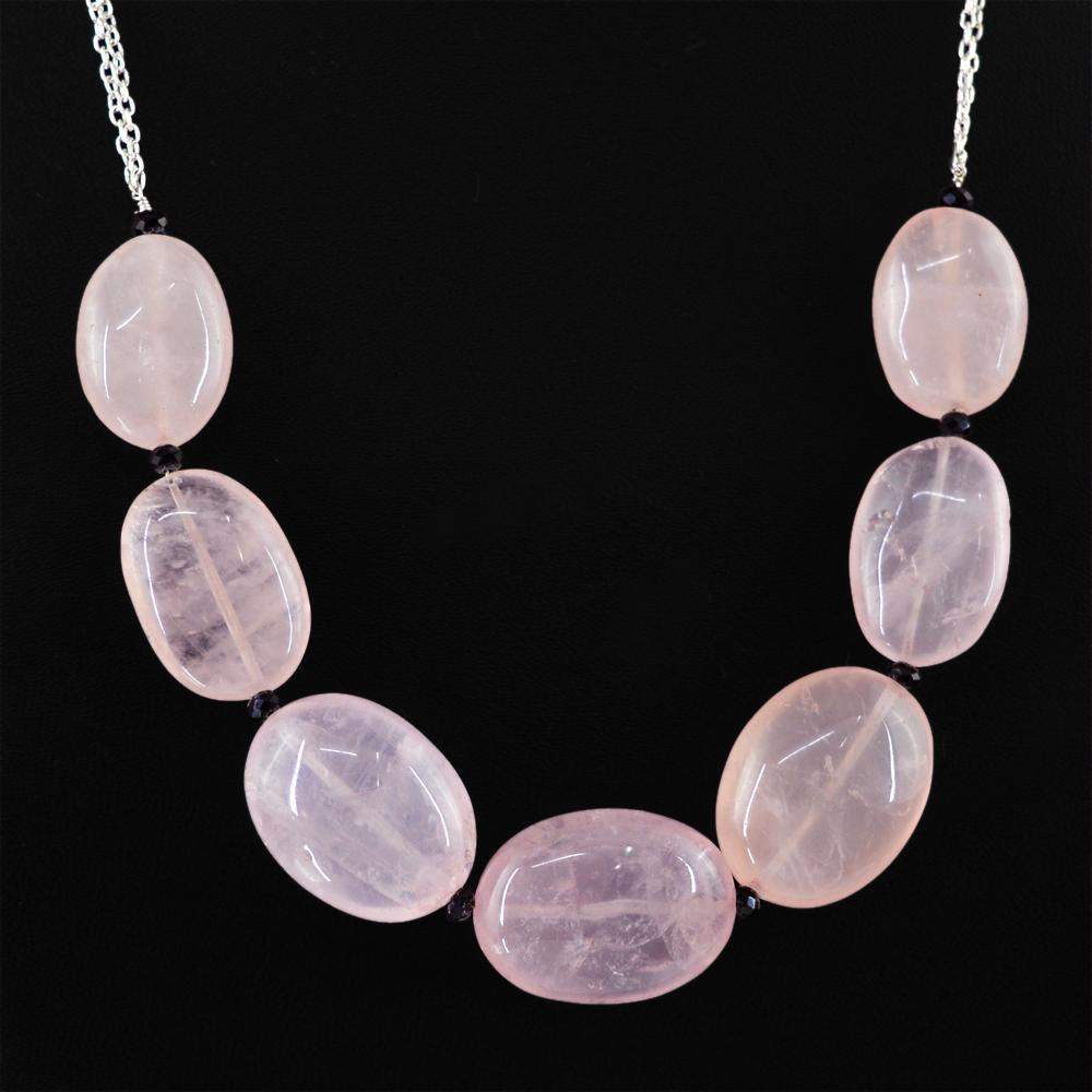 gemsmore:Pink Rose Quartz Necklace Natural Oval Shape Beads