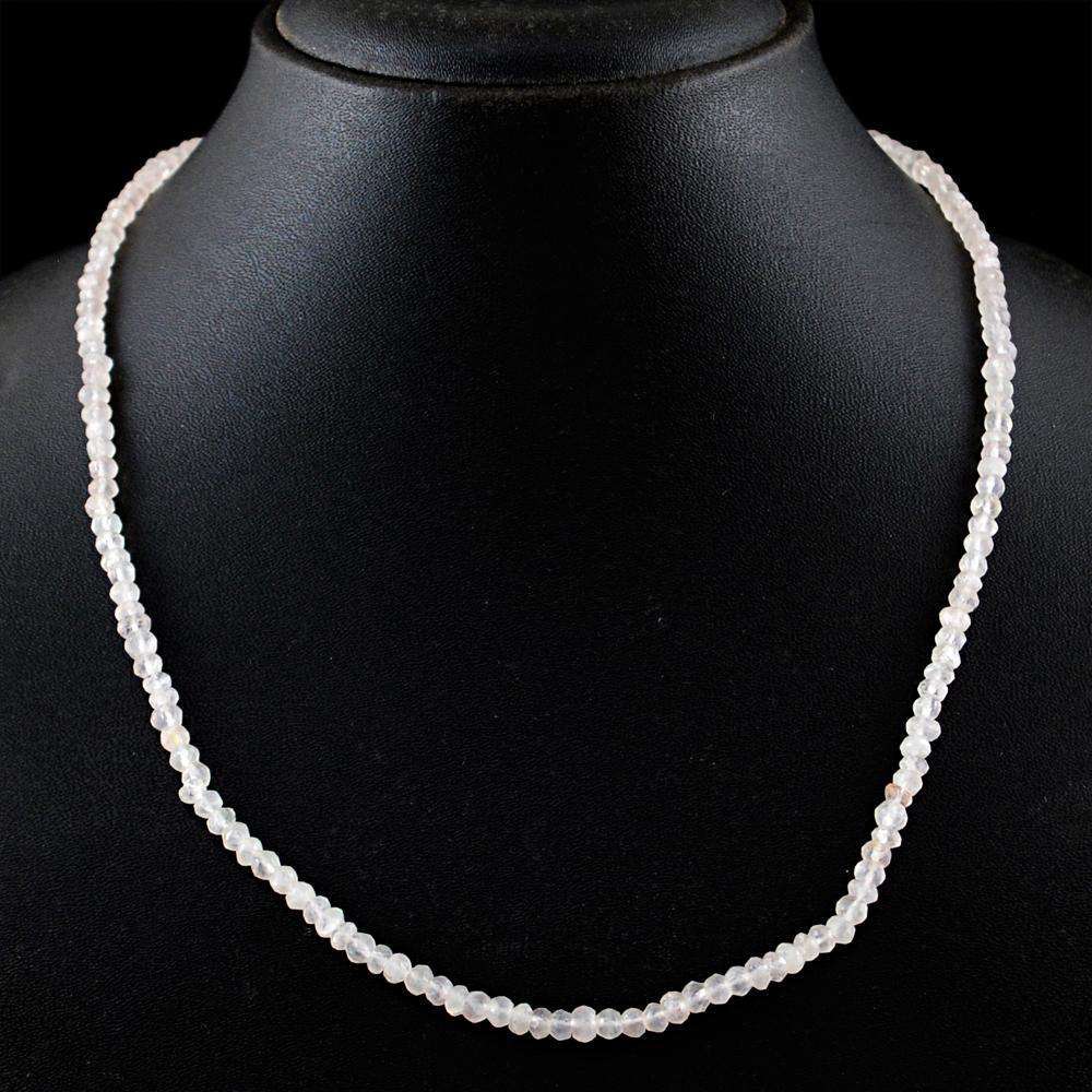 gemsmore:Pink Rose Quartz Necklace Natural Round Shape Faceted Beads