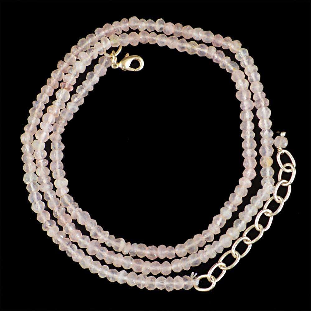 gemsmore:Pink Rose Quartz Necklace Natural Round Shape Faceted Beads