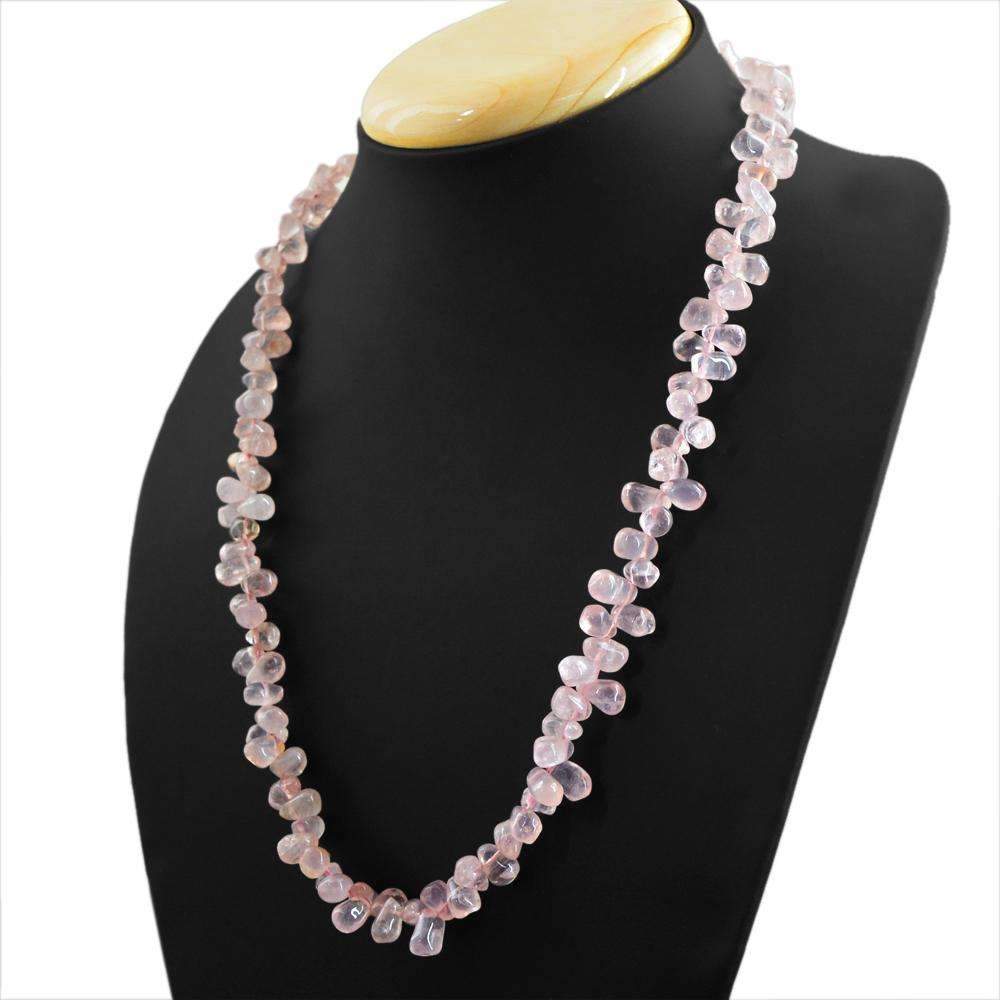 gemsmore:Pink Rose Quartz Necklace Natural Single Strand Tear Drop Beads