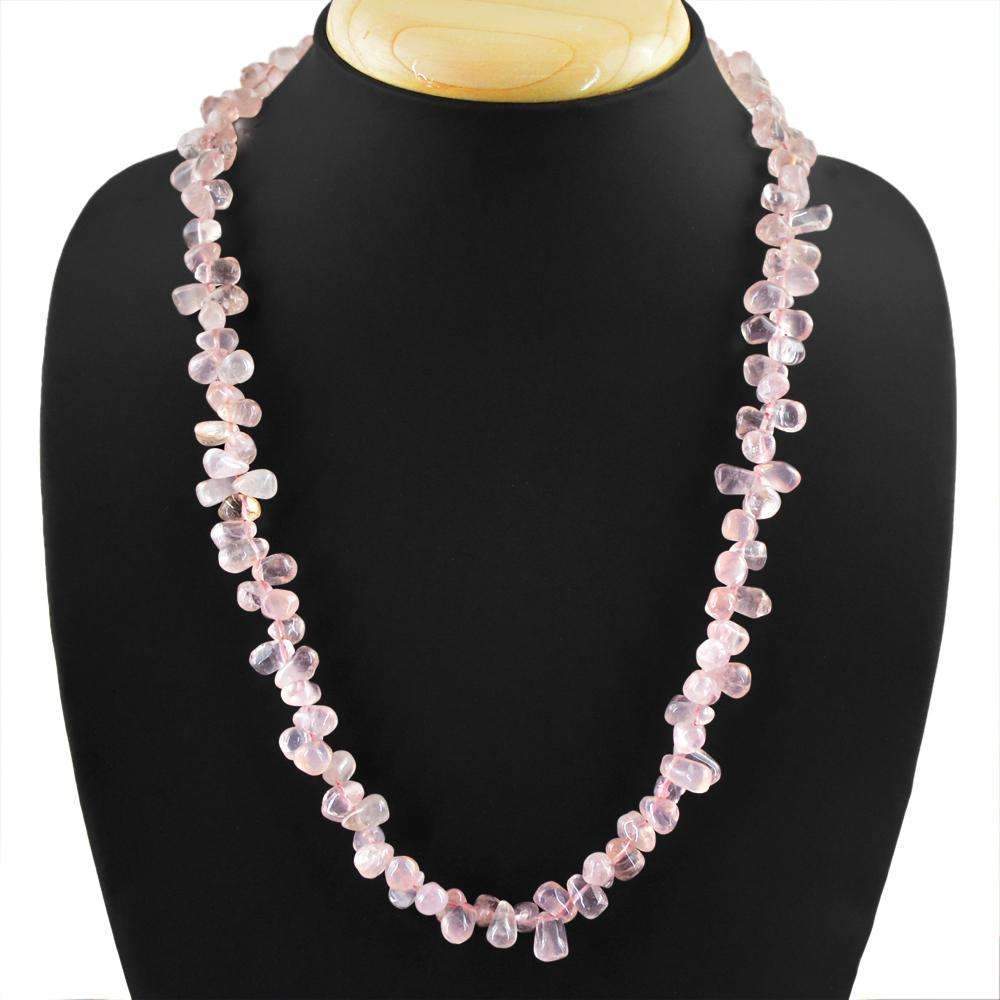 gemsmore:Pink Rose Quartz Necklace Natural Single Strand Tear Drop Beads