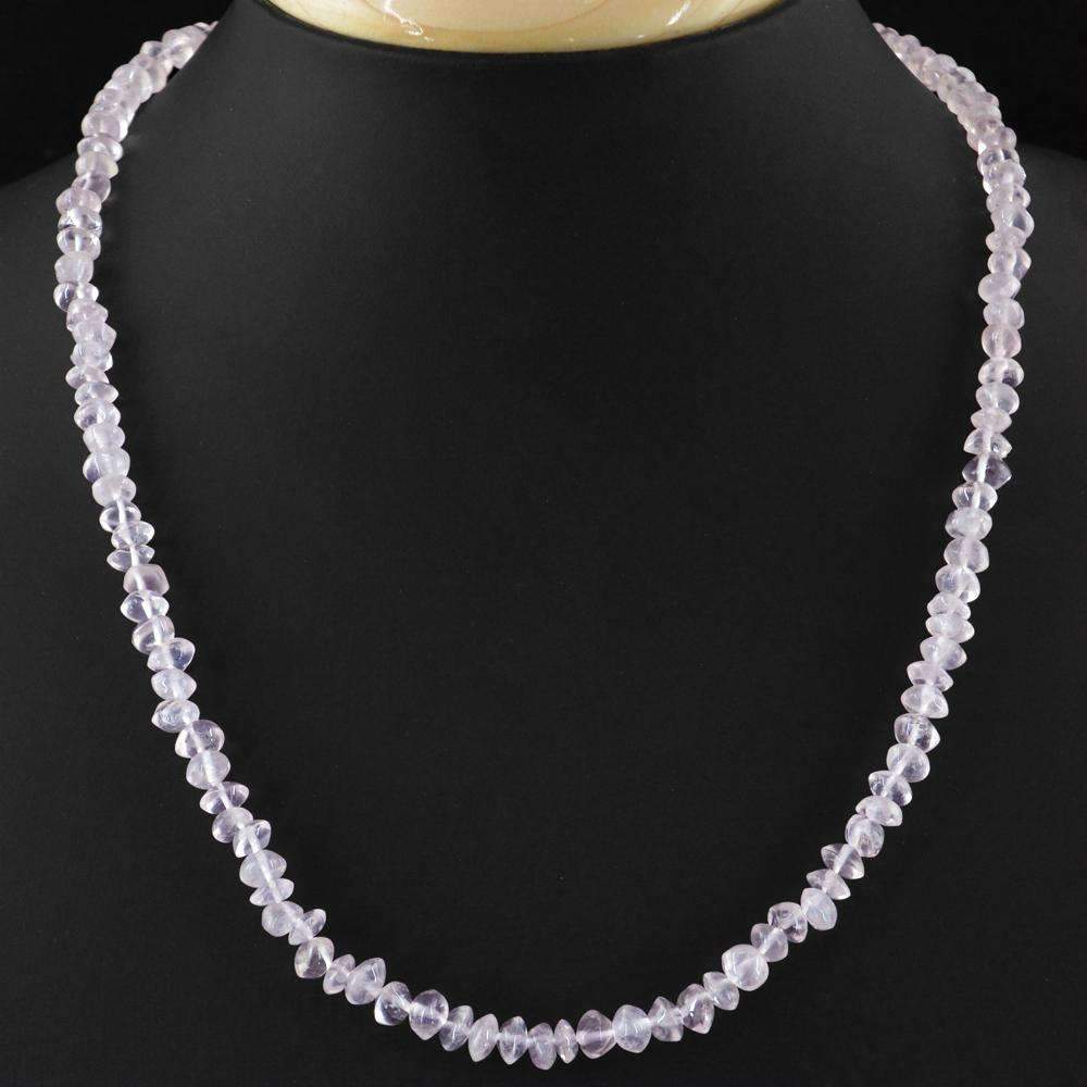 gemsmore:Pink Rose Quartz Necklace Natural Single Strand Untreated Beads