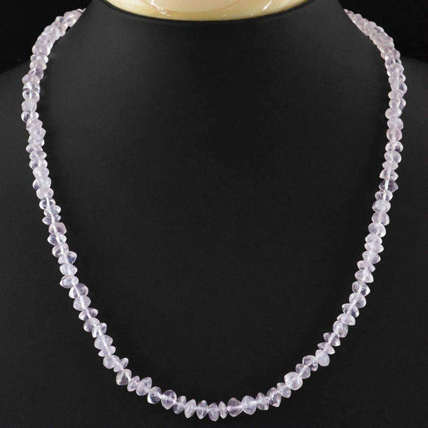 gemsmore:Pink Rose Quartz Necklace Natural Single Strand Untreated Beads