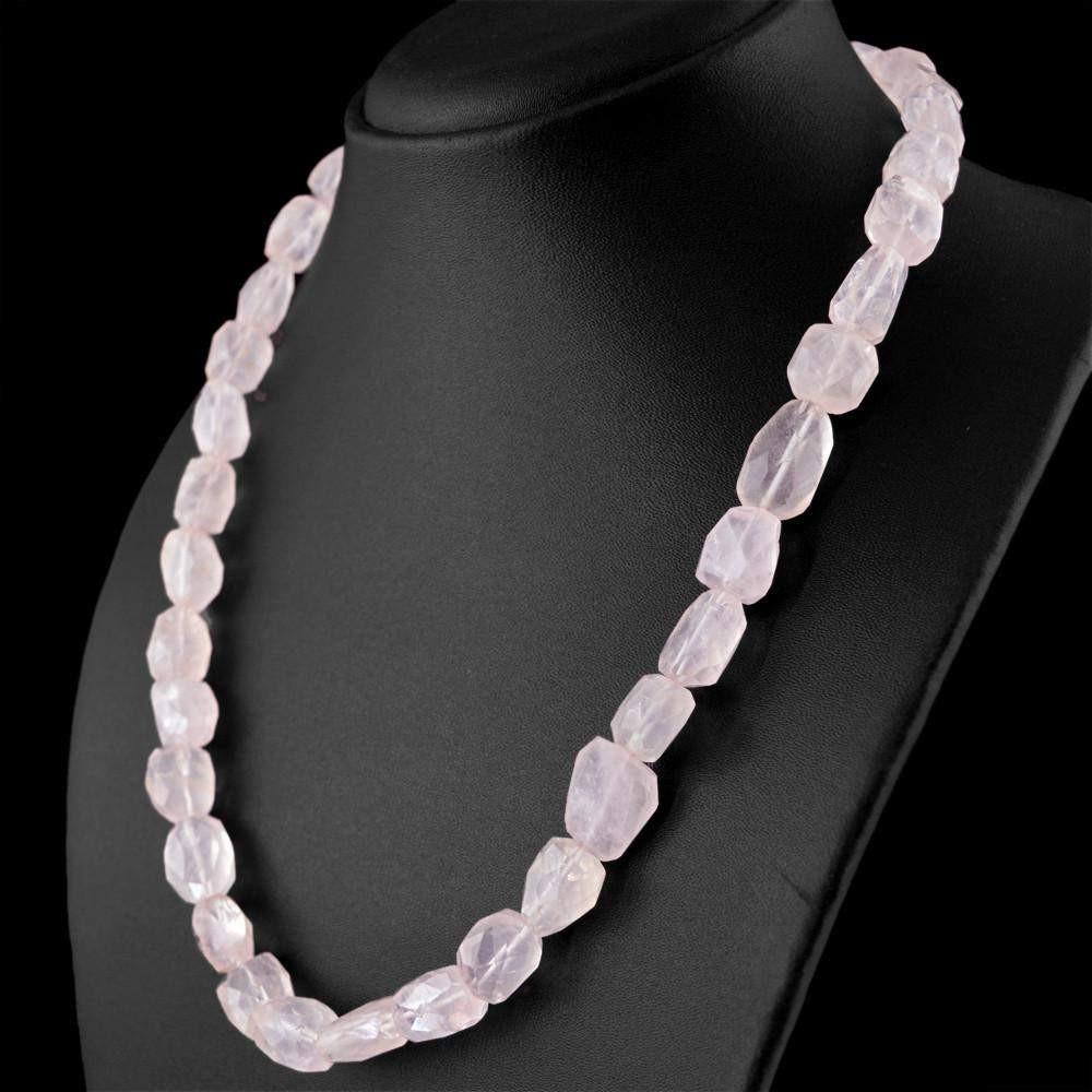 gemsmore:Pink Rose Quartz Necklace Natural Untreated Faceted Beads