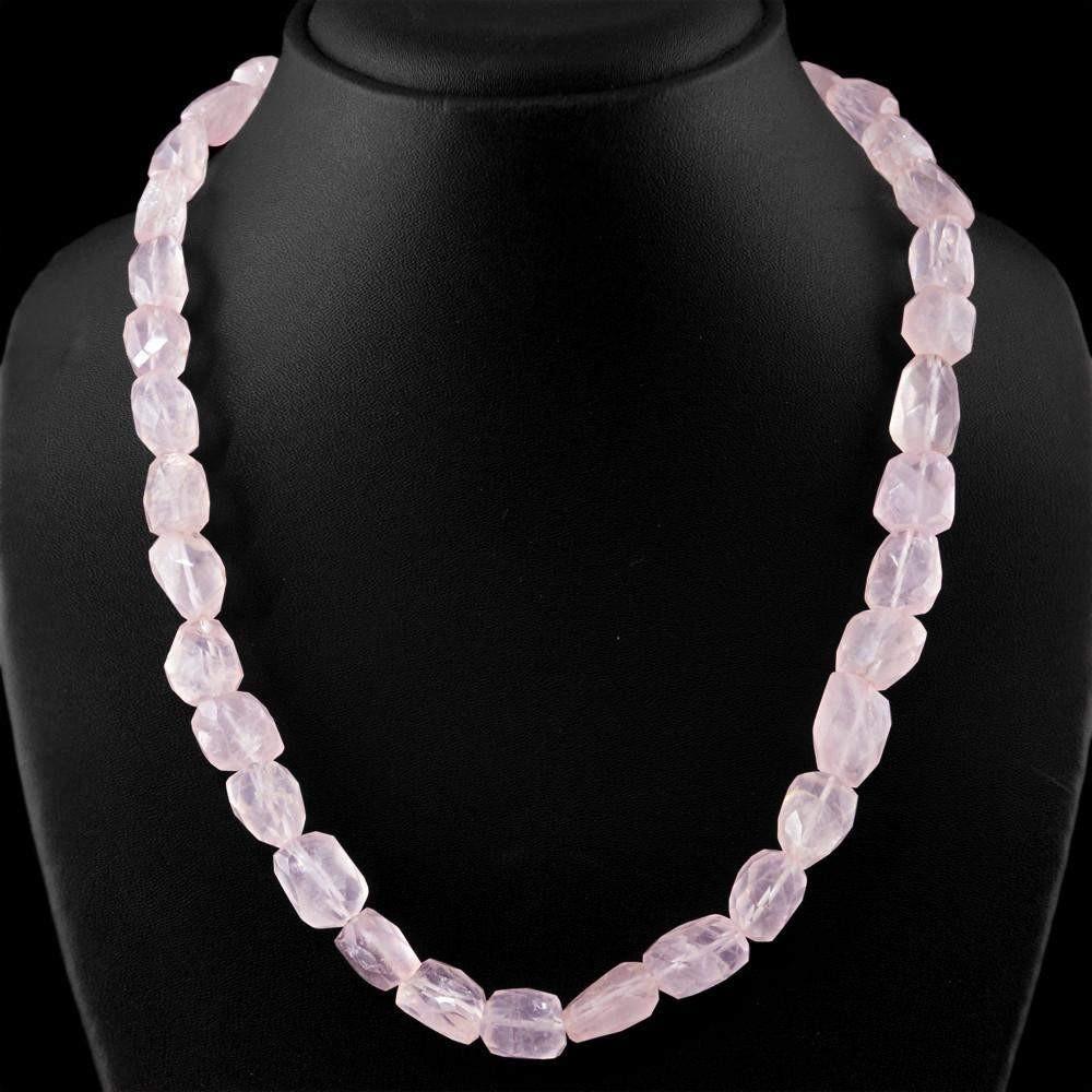 gemsmore:Pink Rose Quartz Necklace Natural Untreated Faceted Beads