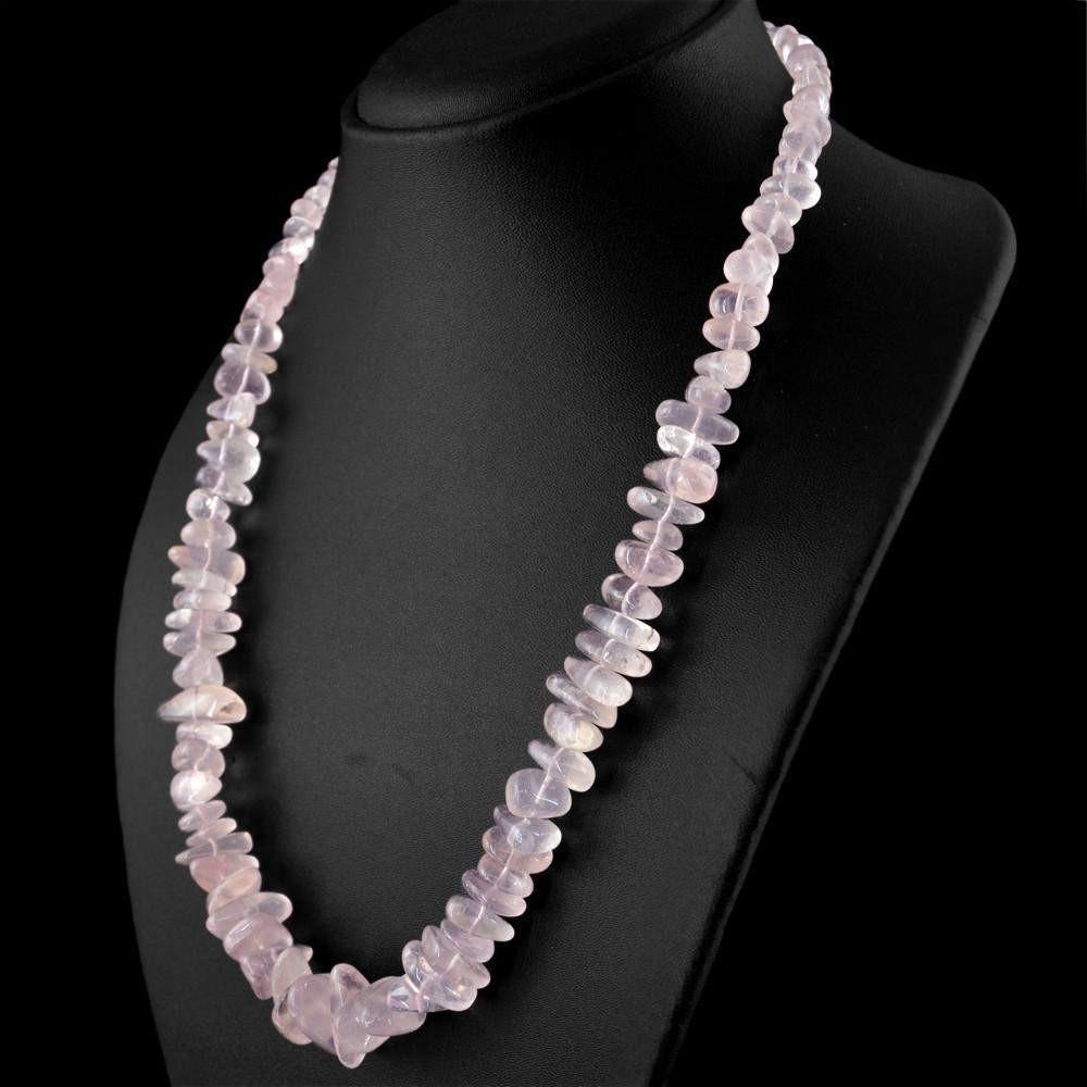 gemsmore:Pink Rose Quartz Necklace Natural Untreated Genuine Beads