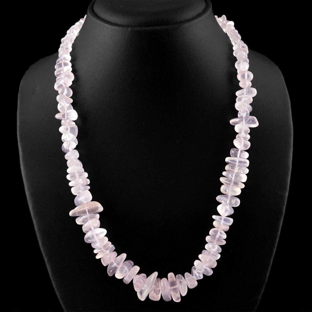 gemsmore:Pink Rose Quartz Necklace Natural Untreated Genuine Beads