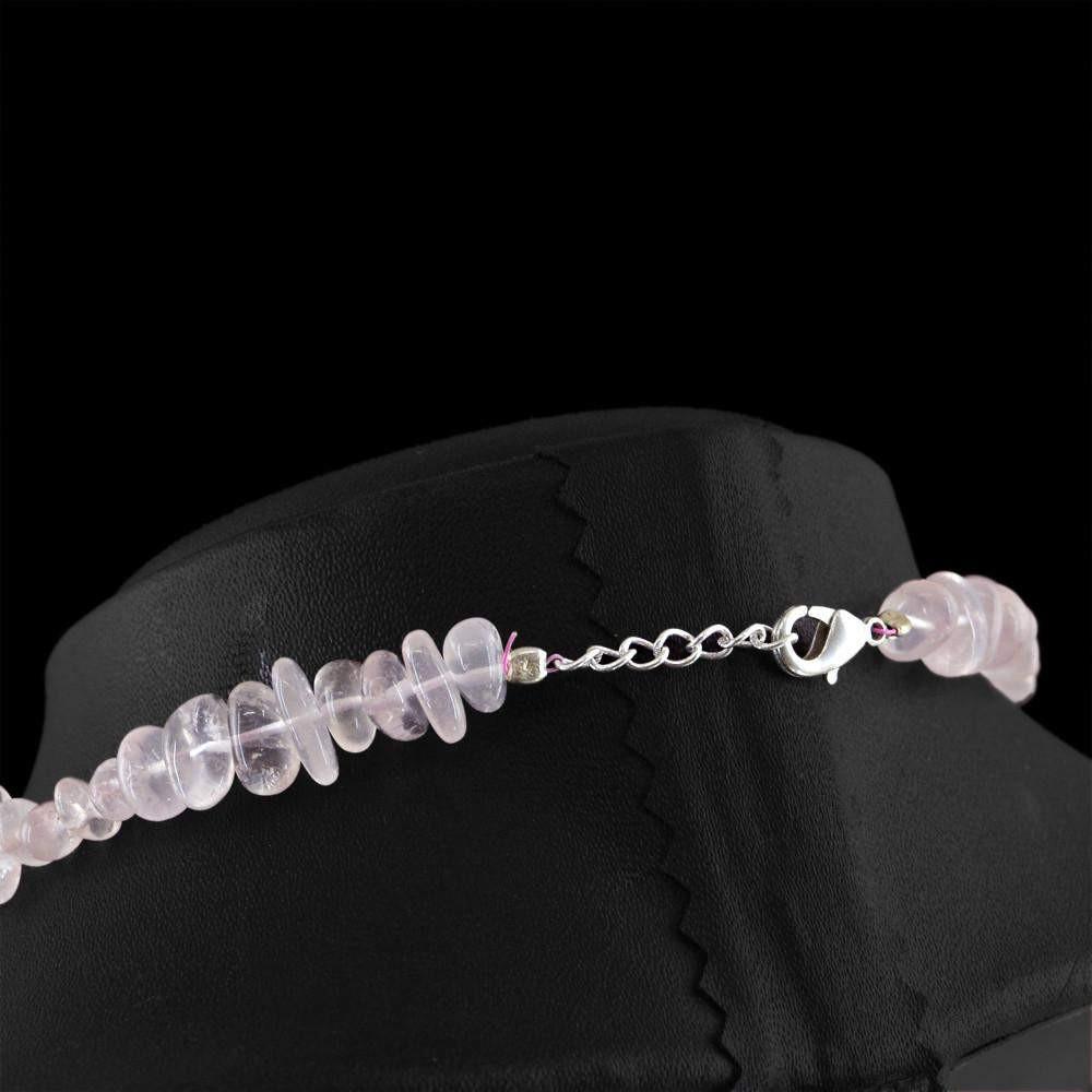 gemsmore:Pink Rose Quartz Necklace Natural Untreated Genuine Beads