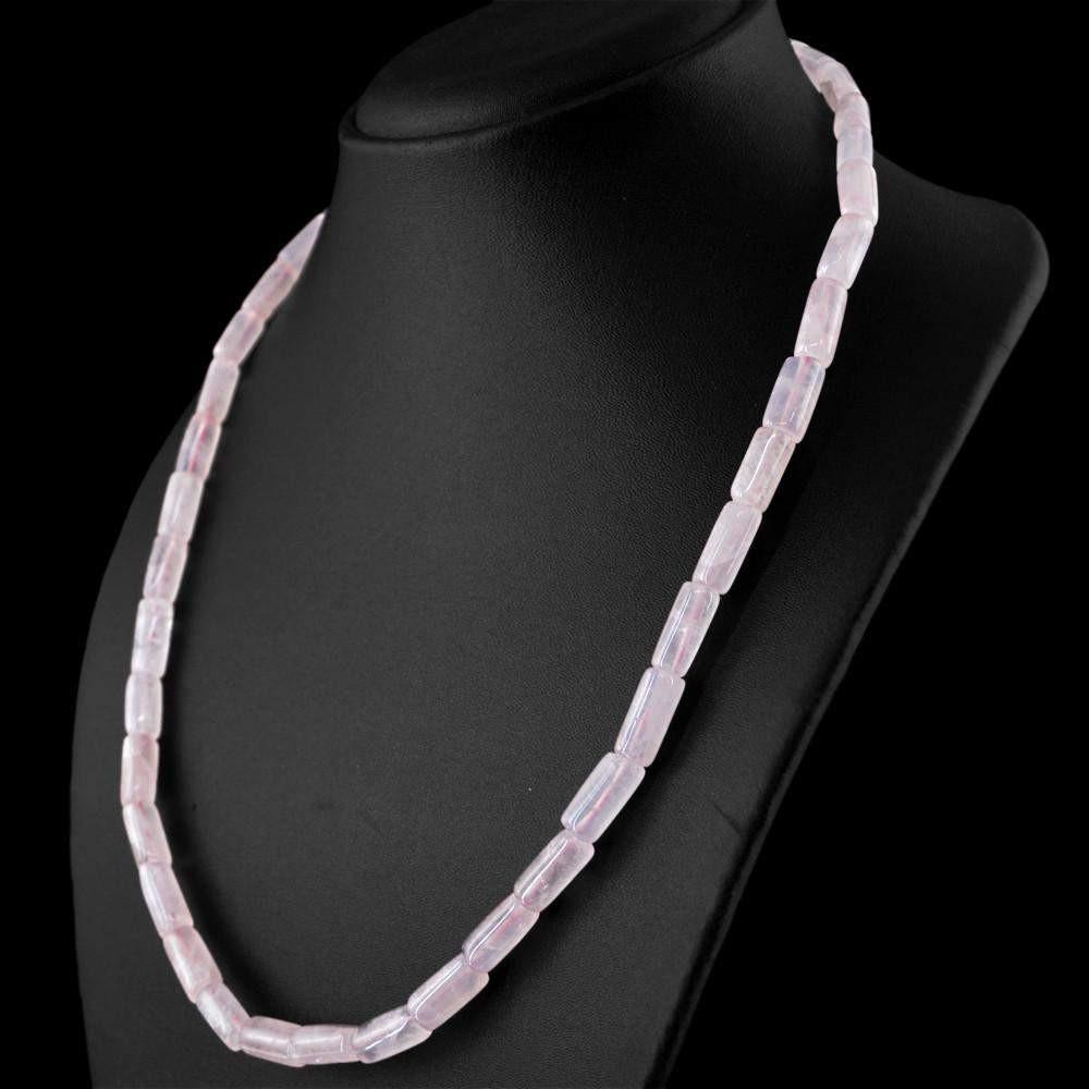 gemsmore:Pink Rose Quartz Necklace Natural Untreated Genuine Beads