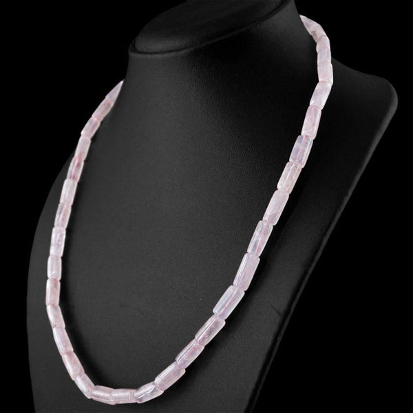 gemsmore:Pink Rose Quartz Necklace Natural Untreated Genuine Beads