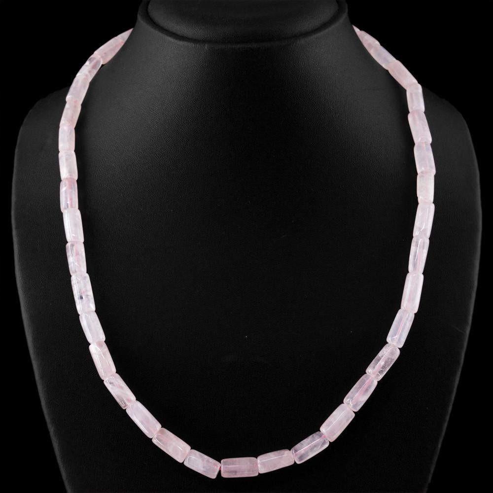 gemsmore:Pink Rose Quartz Necklace Natural Untreated Genuine Beads