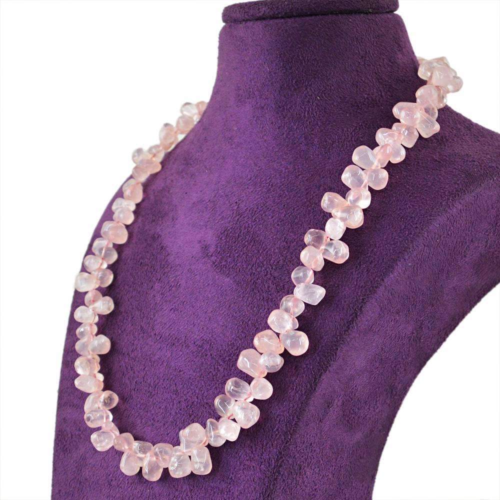 gemsmore:Pink Rose Quartz Necklace Natural Untreated Tear Drop Beads