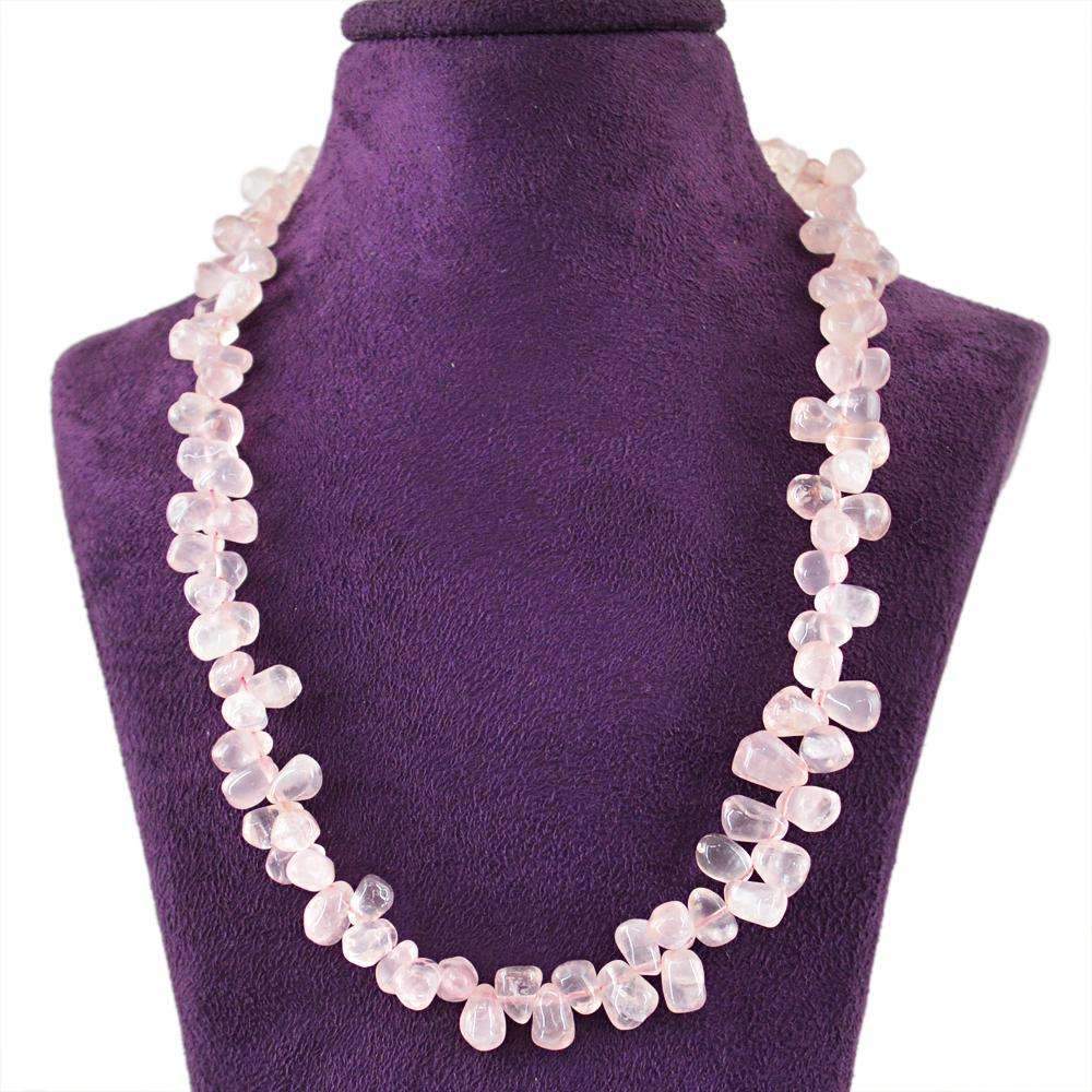 gemsmore:Pink Rose Quartz Necklace Natural Untreated Tear Drop Beads
