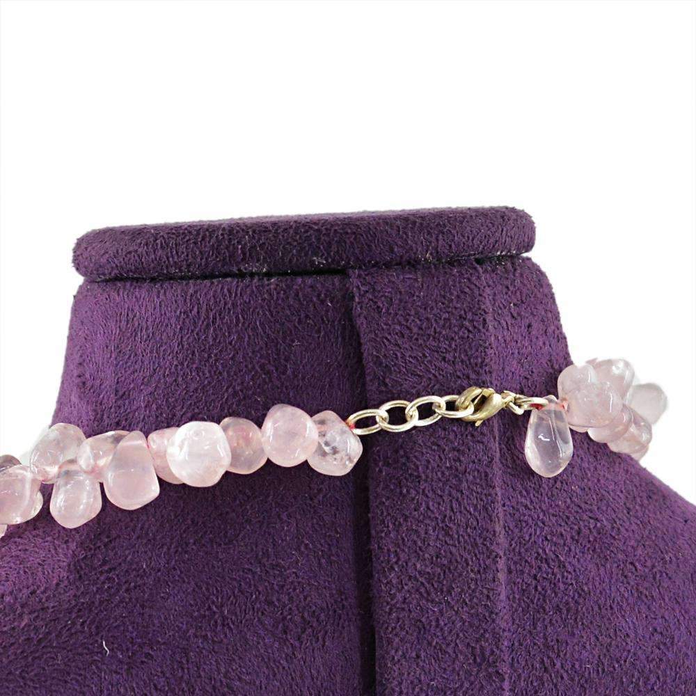 gemsmore:Pink Rose Quartz Necklace Natural Untreated Tear Drop Beads