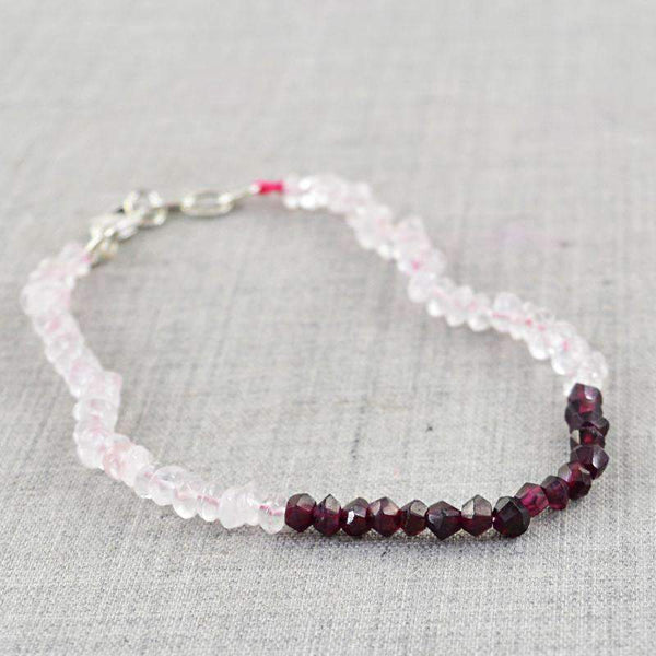 gemsmore:Pink Rose Quartz & Red Garnet Bracelet Natural Round Shape Faceted Beads