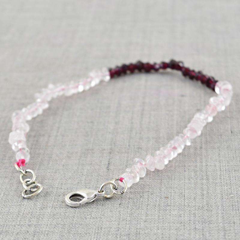 gemsmore:Pink Rose Quartz & Red Garnet Bracelet Natural Round Shape Faceted Beads