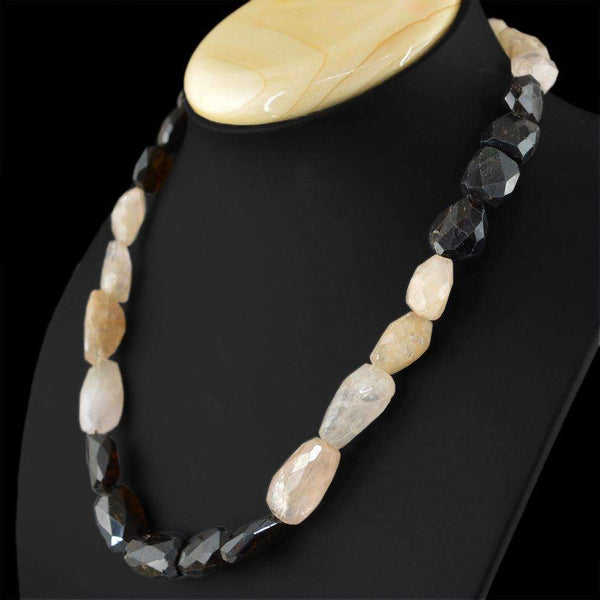 gemsmore:Pink Rose Quartz & Tourmaline Necklace Natural Untreated Faceted Beads