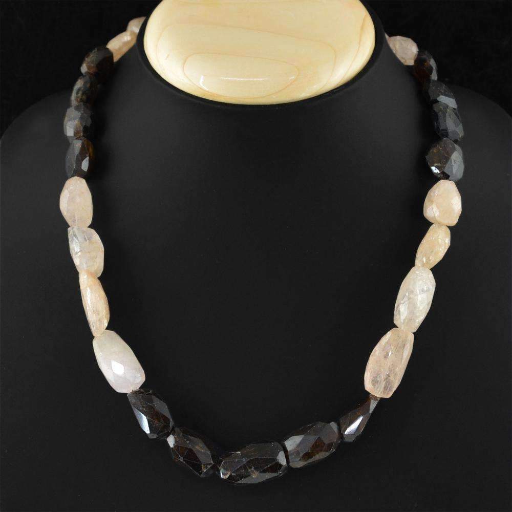 gemsmore:Pink Rose Quartz & Tourmaline Necklace Natural Untreated Faceted Beads