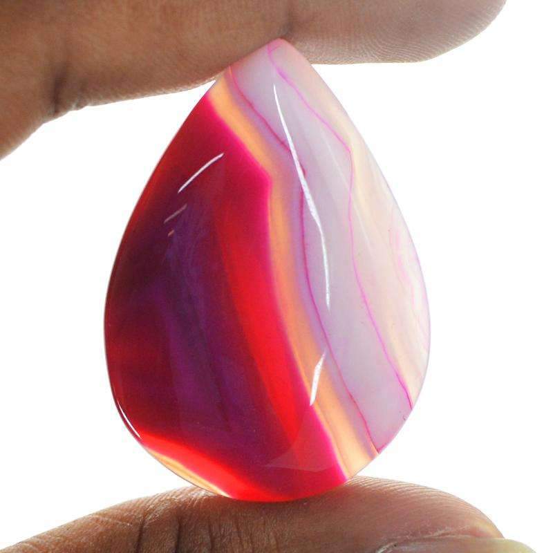 gemsmore:Pink Striped Onyx Gemstone Natural Unheated Pear Shape