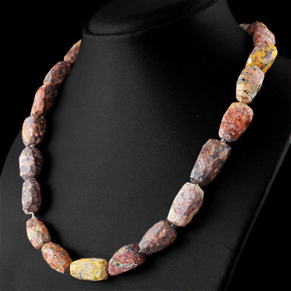 gemsmore:Poppy Jasper Necklace Natural Faceted Untreated Beads