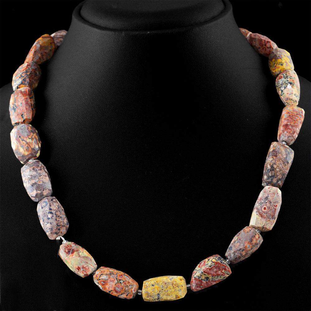 gemsmore:Poppy Jasper Necklace Natural Faceted Untreated Beads