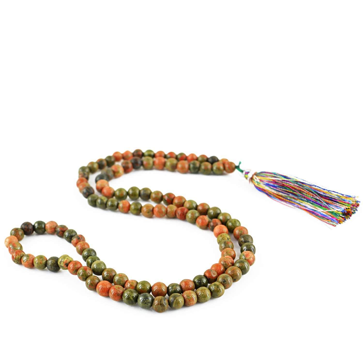 gemsmore:Prayer Mala Blood Green Unakite Necklace Natural 108 Round Beads