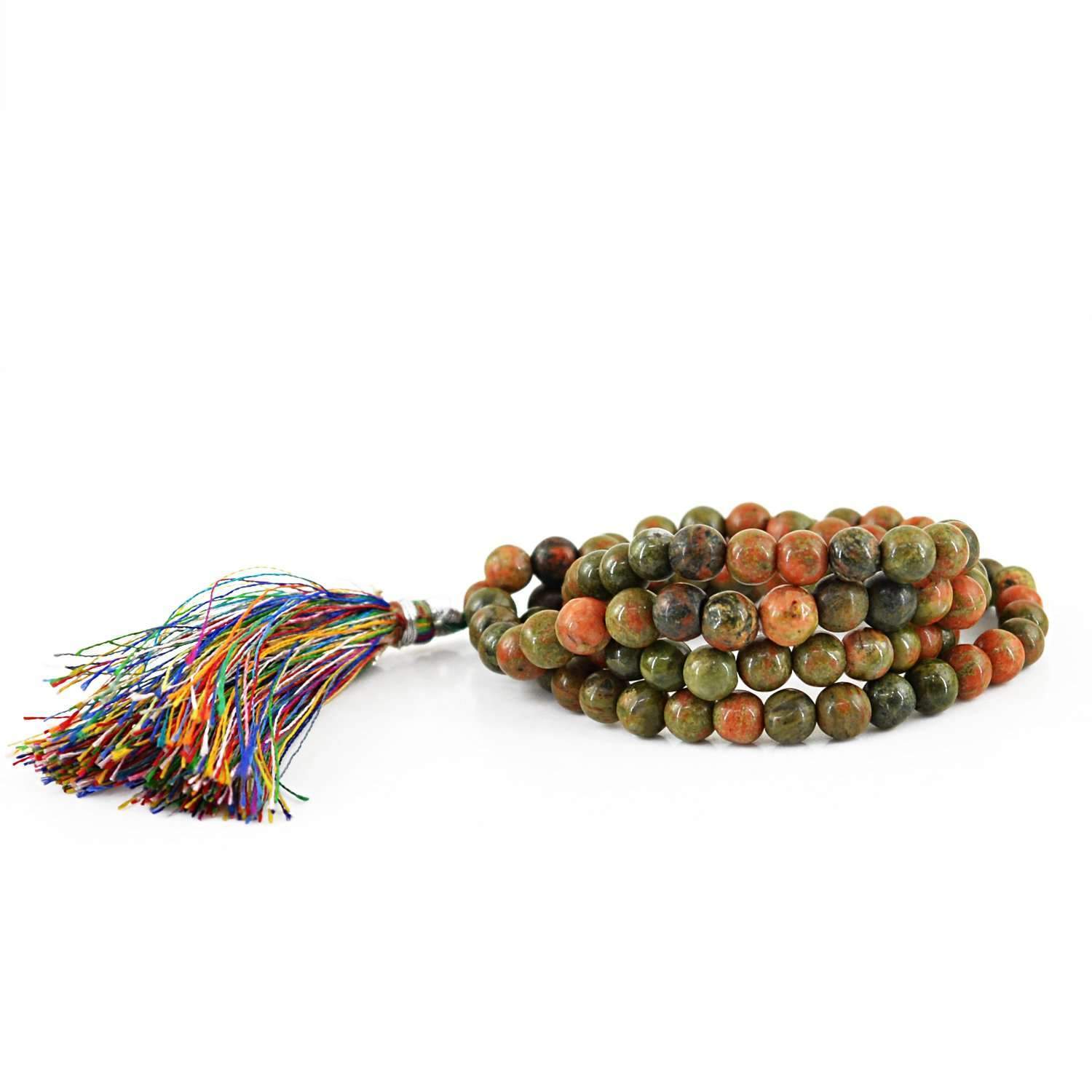 gemsmore:Prayer Mala Blood Green Unakite Necklace Natural 108 Round Beads