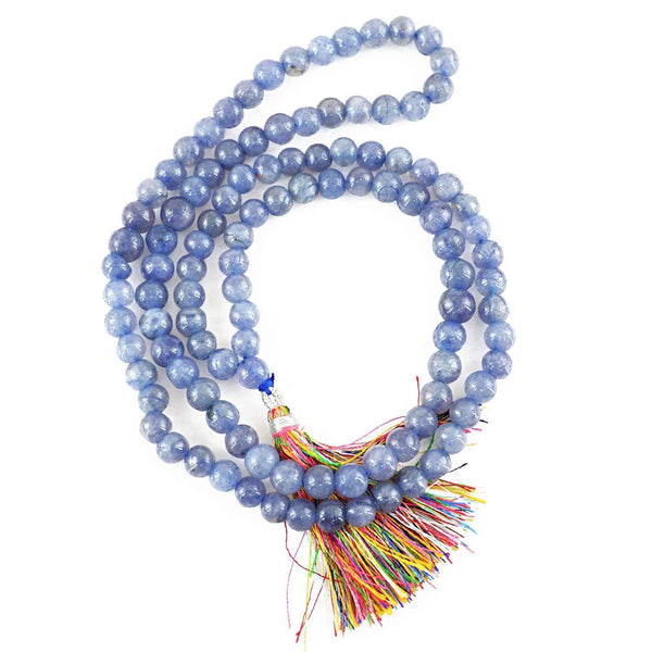 gemsmore:Prayer Mala Blue Tanzanite Natural 108 Round Beads Necklace