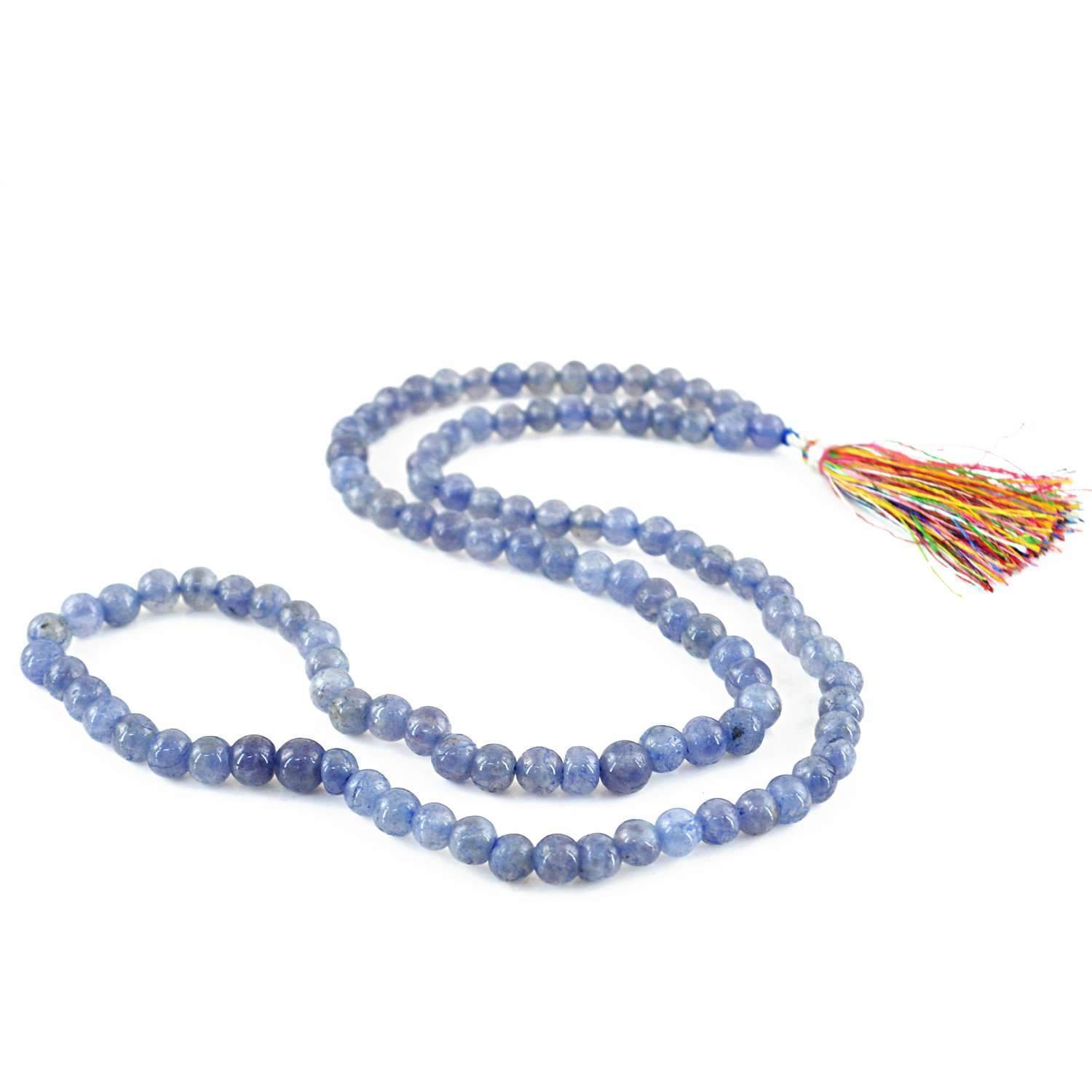 gemsmore:Prayer Mala Blue Tanzanite Natural 108 Round Beads Necklace