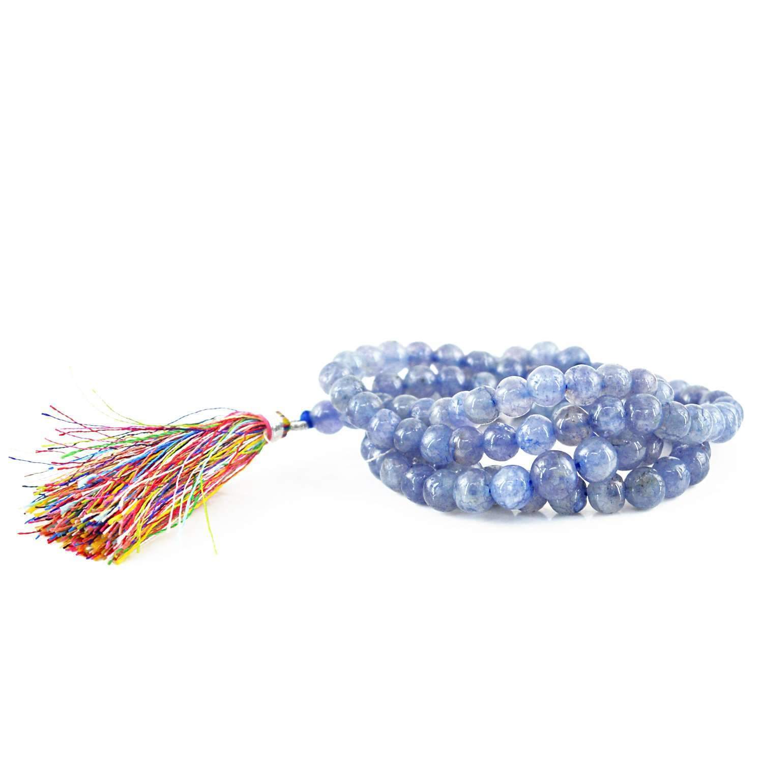 gemsmore:Prayer Mala Blue Tanzanite Natural 108 Round Beads Necklace
