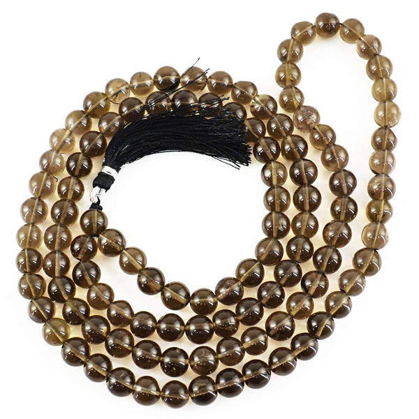 gemsmore:Prayer Mala Smoky Quartz Natural 108 Round Beads