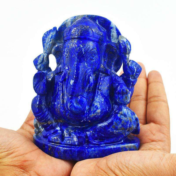 gemsmore:Premium Blue Lapis lazuli Crystal Carved Ganesha idol