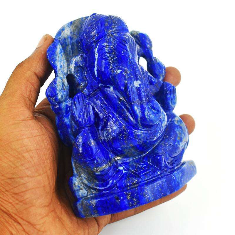 gemsmore:Premium Blue Lapis lazuli Crystal Carved Ganesha idol