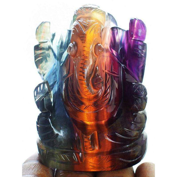 gemsmore:Premium Colors Hand Carved Multicolor Fluorite Lord Ganesha