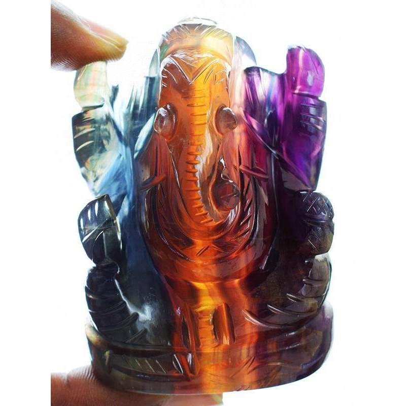 gemsmore:Premium Colors Hand Carved Multicolor Fluorite Lord Ganesha
