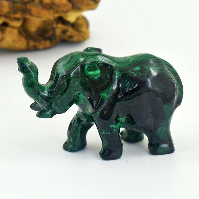 gemsmore:Premium Genuine Malachite Carved Elephant