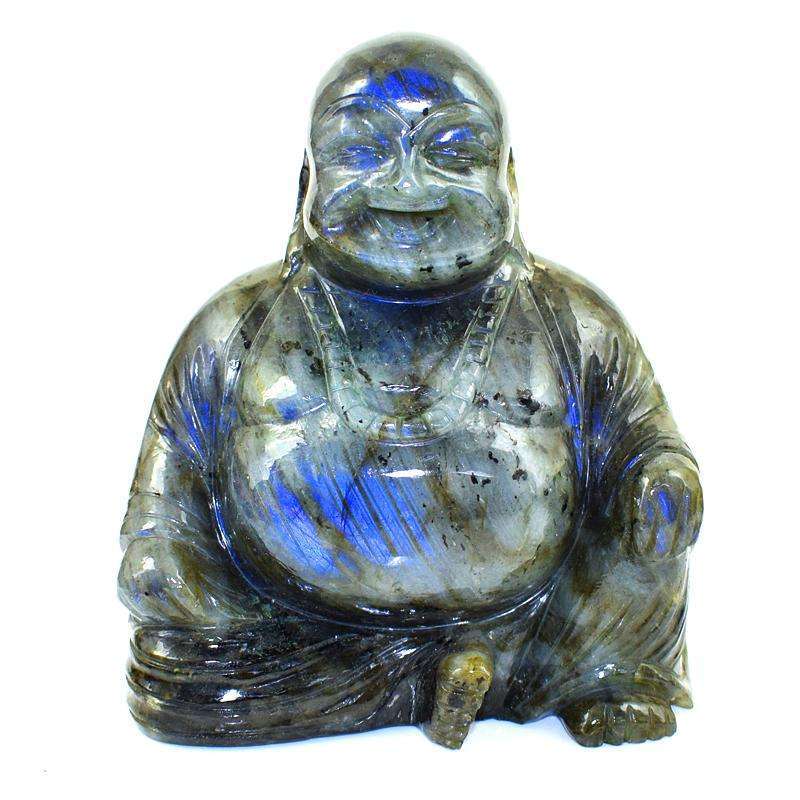 gemsmore:Premium Grade Labradorite Gemstone Carved Laughing Buddha Idol Statute