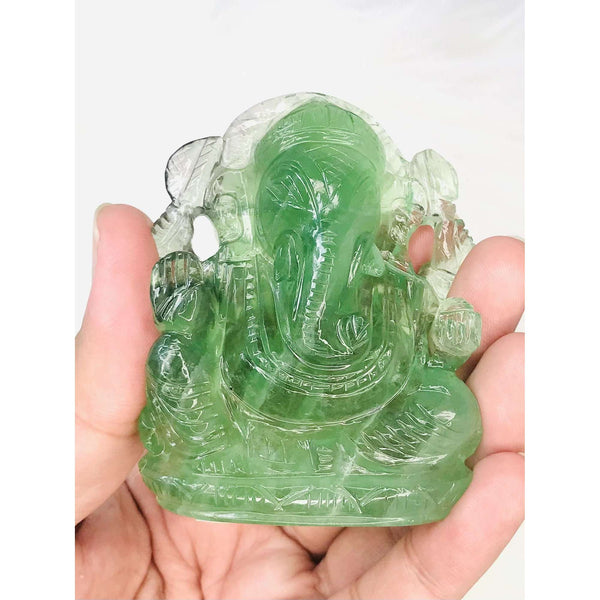 gemsmore:Premium Green Fluorite Hand Carved Ganesha Crystal Carving