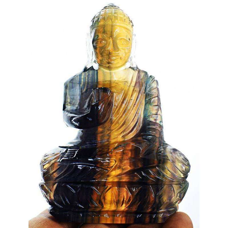 gemsmore:Premium Multicolor Fluorite Gemstone Hand Carved Lord Buddha Idol
