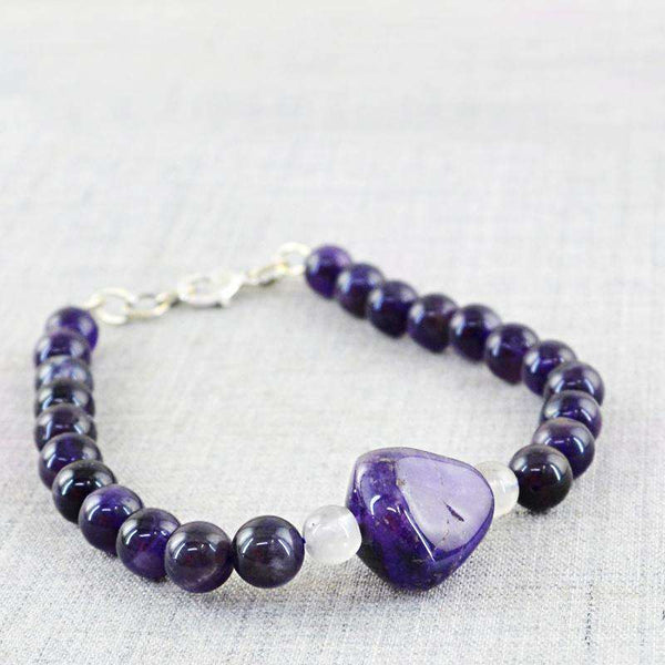gemsmore:Purple Amethyst Bracelet Natural Round Shape Beads