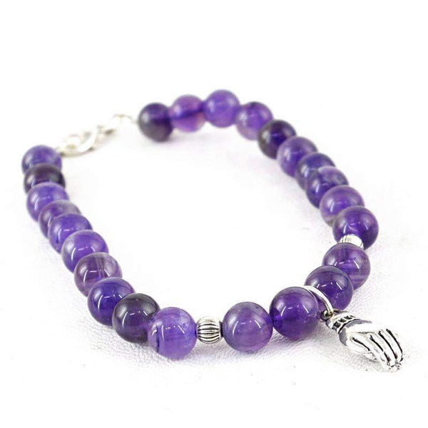gemsmore:Purple Amethyst Bracelet Natural Round Shape Untreated Beads