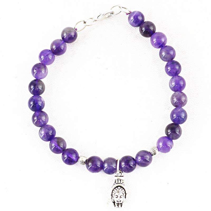 gemsmore:Purple Amethyst Bracelet Natural Round Shape Untreated Beads