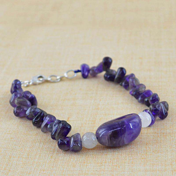 gemsmore:Purple Amethyst Bracelet Natural Untreated Beads