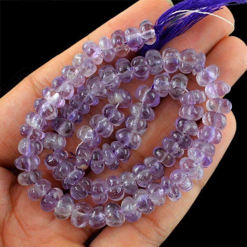 gemsmore:Purple Amethyst Carved Beads Strand - Natural Round Shape