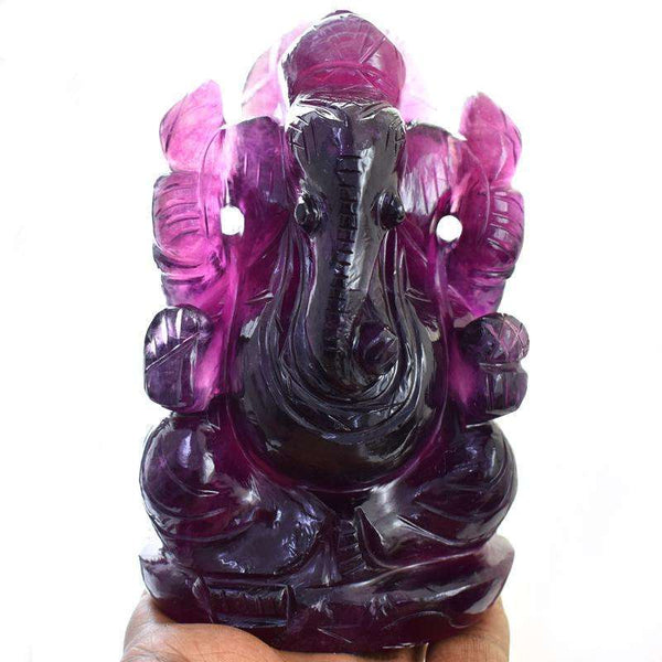 gemsmore:Purple Amethyst Carved Hindu Lord Ganesha Idol