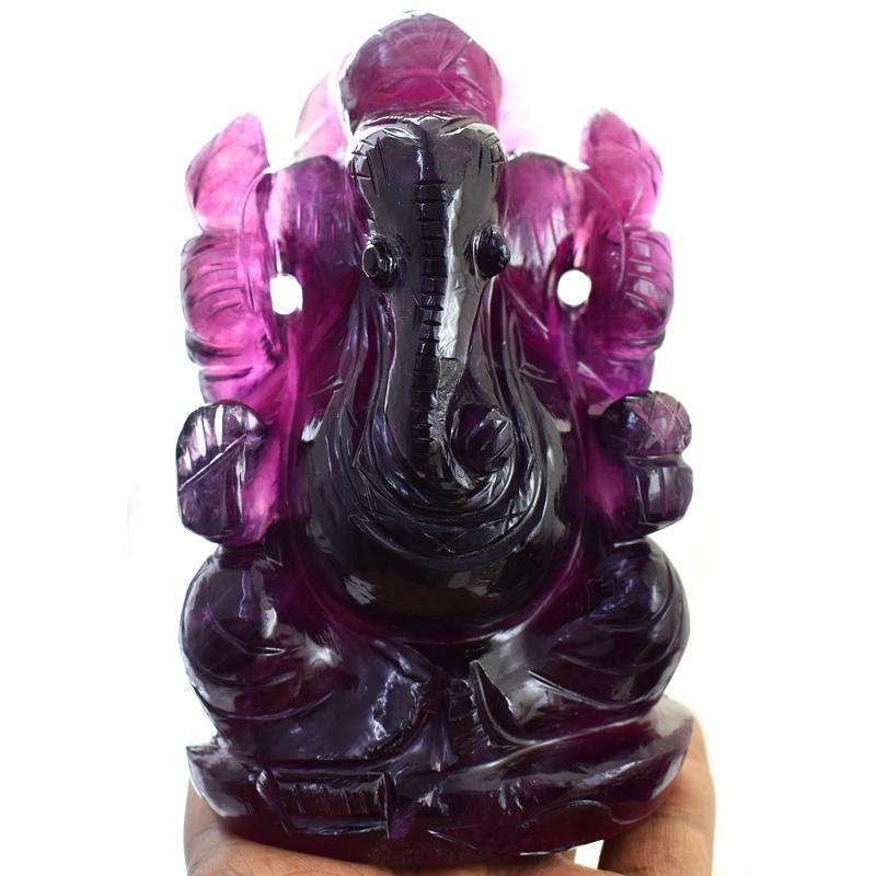 gemsmore:Purple Amethyst Carved Hindu Lord Ganesha Idol